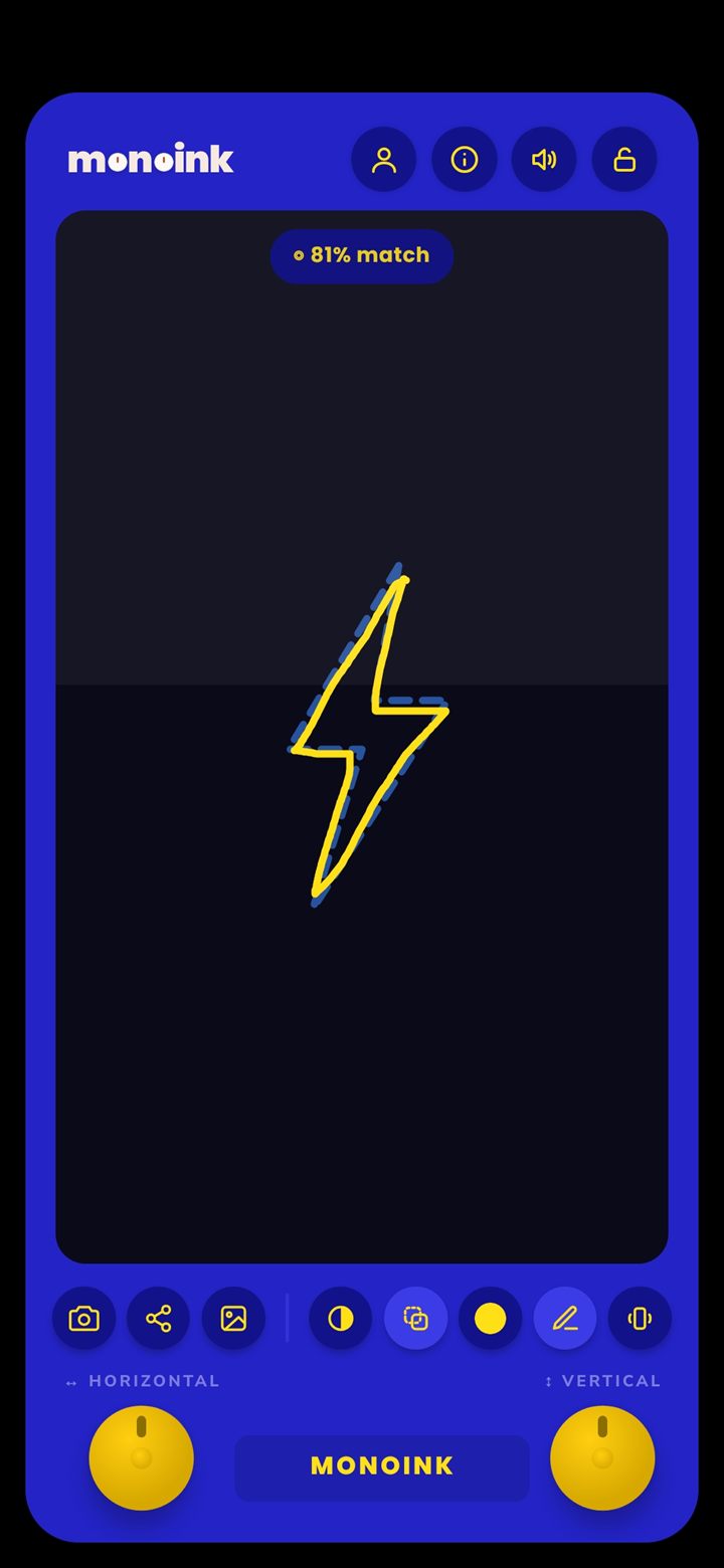 A lightning bolt traced over its dashed guide in the Arcade theme, with an 81% match badge at the top