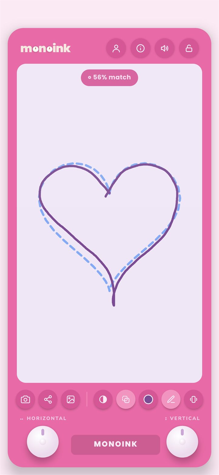 A heart traced in purple on the Blossom theme, with a 56% match badge