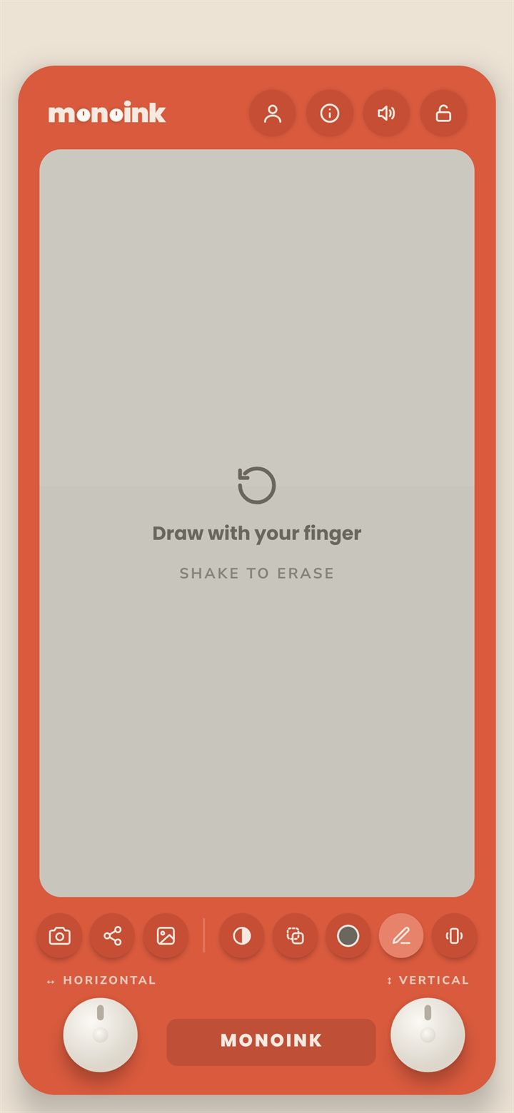 The monoink board in free-draw mode, prompting Draw with your finger