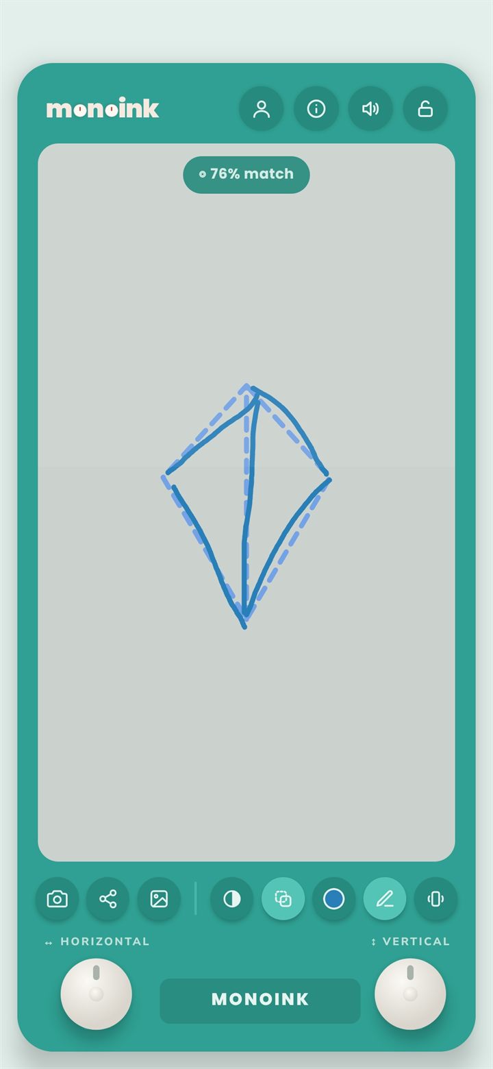 A kite traced in blue on the Mint theme, with a 76% match badge